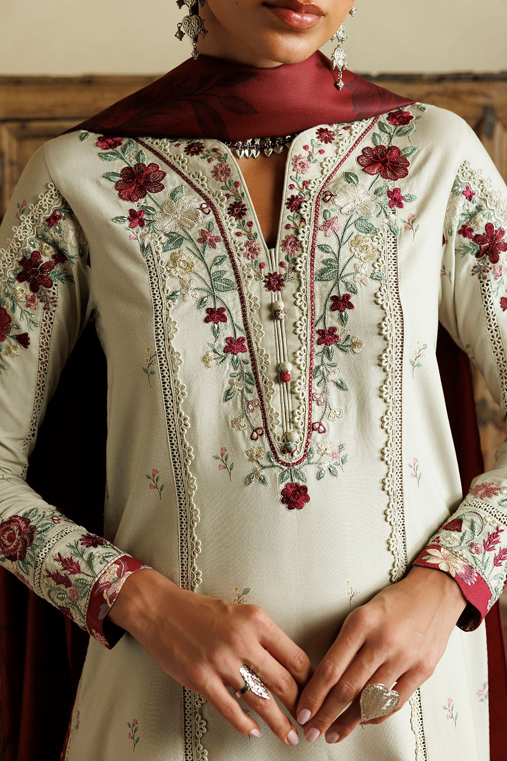 Iznik - Ipf-28  Embroidered Printed Viscose Linen