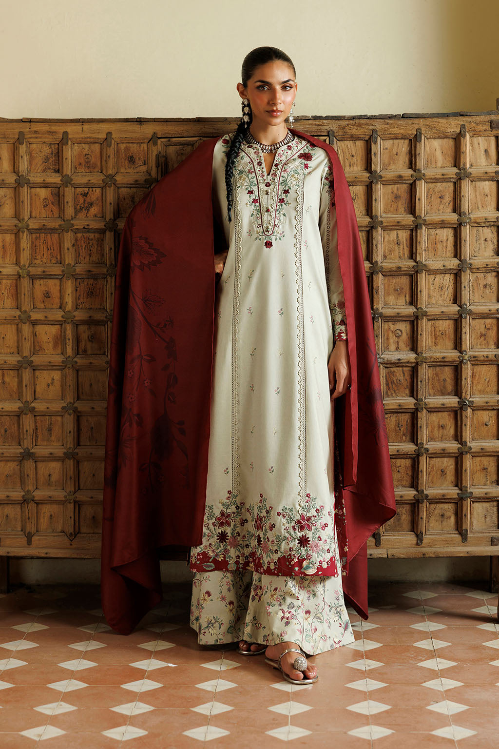 Iznik - Ipf-28  Embroidered Printed Viscose Linen