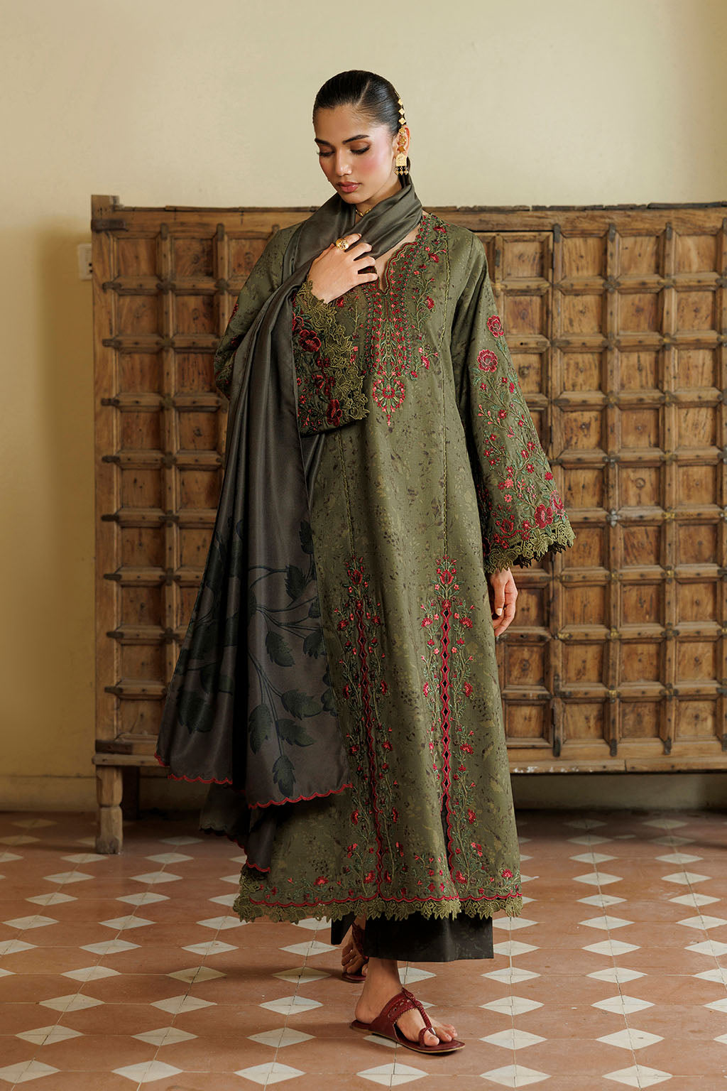 Iznik - Ipf-27  Embroidered Printed Viscose Linen