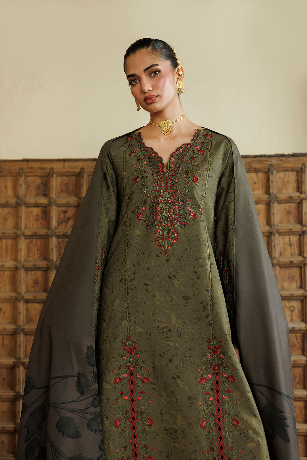 Iznik - Ipf-27  Embroidered Printed Viscose Linen