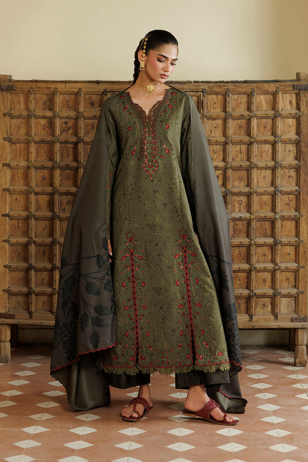 Iznik - Ipf-27  Embroidered Printed Viscose Linen