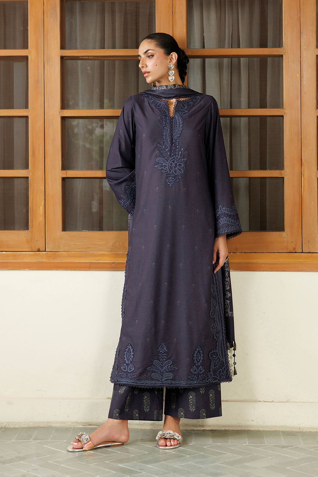 Iznik - Ipf-30  Embroidered Printed Viscose Linen