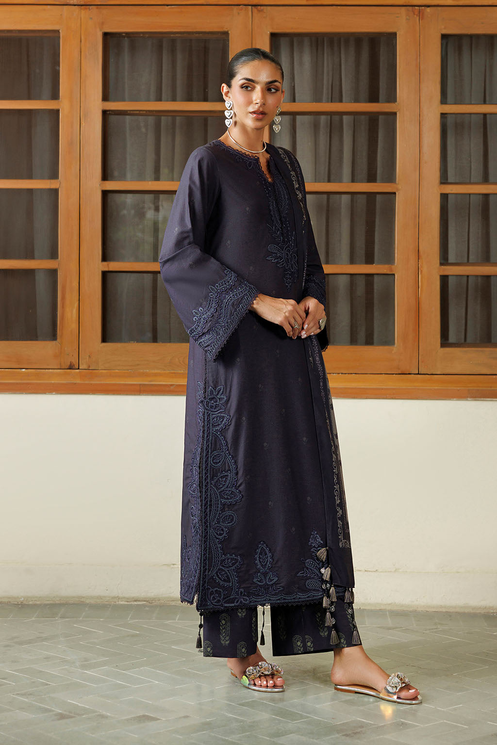 Iznik - Ipf-30  Embroidered Printed Viscose Linen