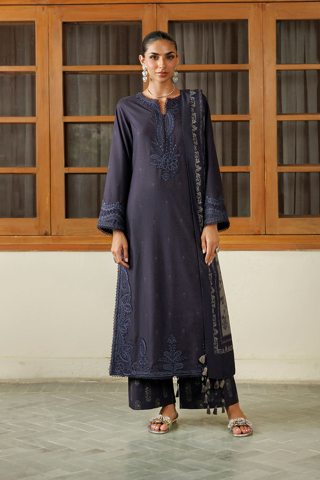 Iznik - Ipf-30  Embroidered Printed Viscose Linen