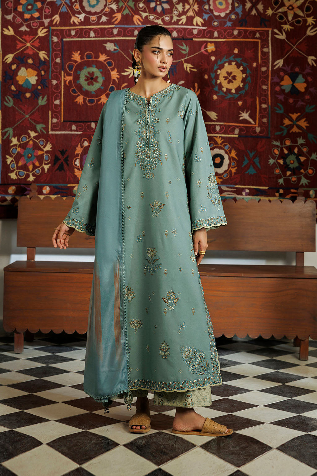 Iznik - Ipf-24 Embroidered Printed Viscose Linen