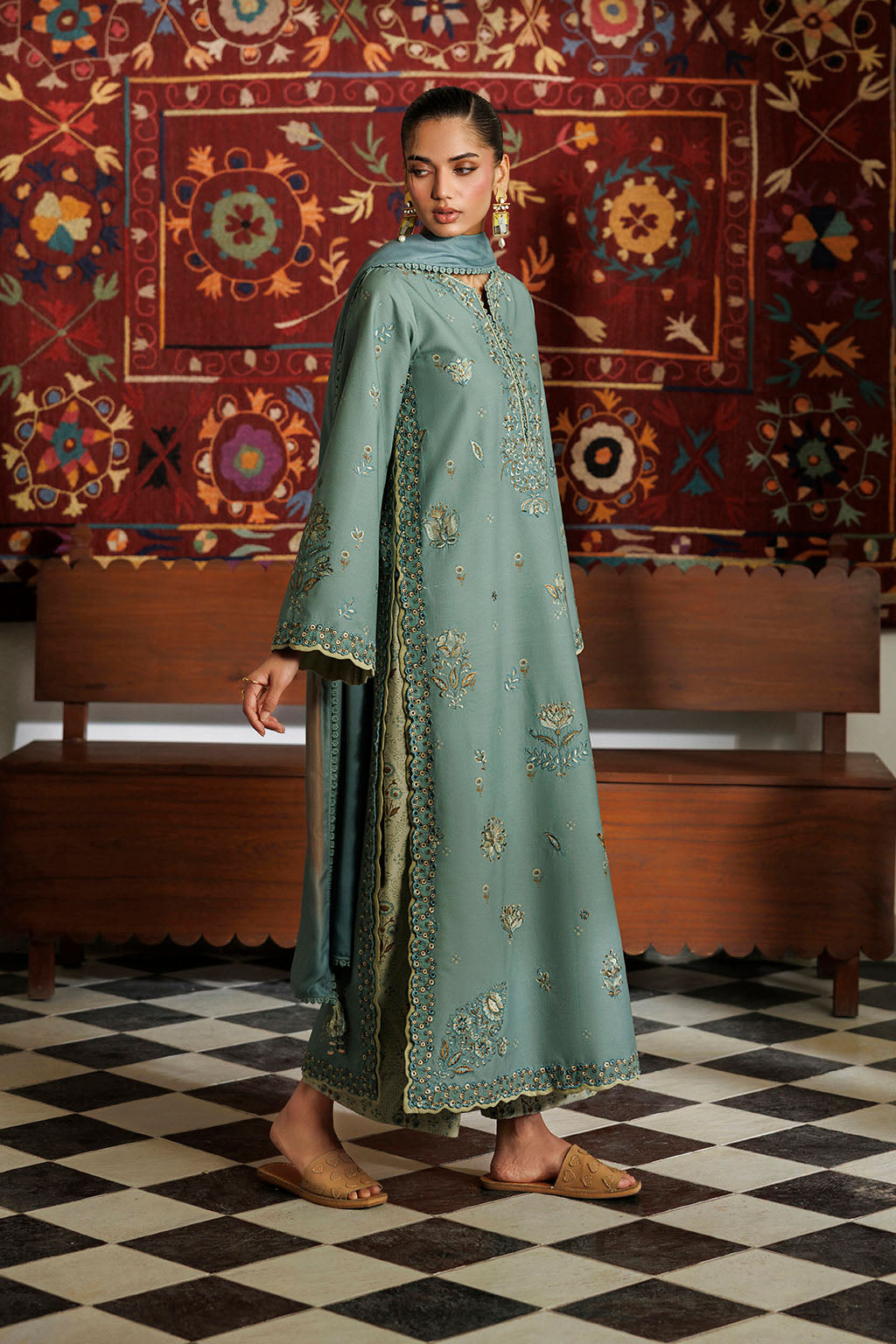 Iznik - Ipf-24 Embroidered Printed Viscose Linen