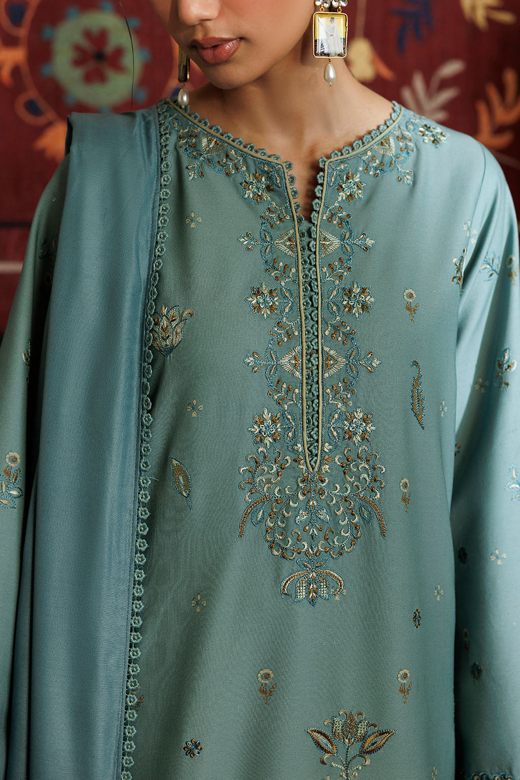 Iznik - Ipf-24 Embroidered Printed Viscose Linen