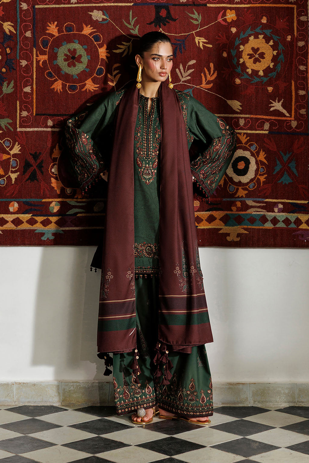Iznik - Ipf-32  Embroidered Printed Viscose Linen