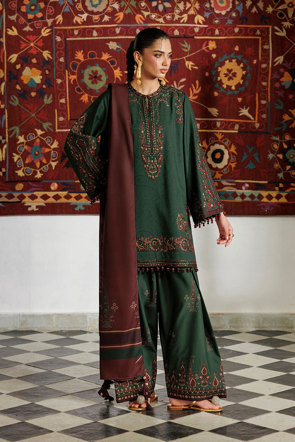 Iznik - Ipf-32  Embroidered Printed Viscose Linen