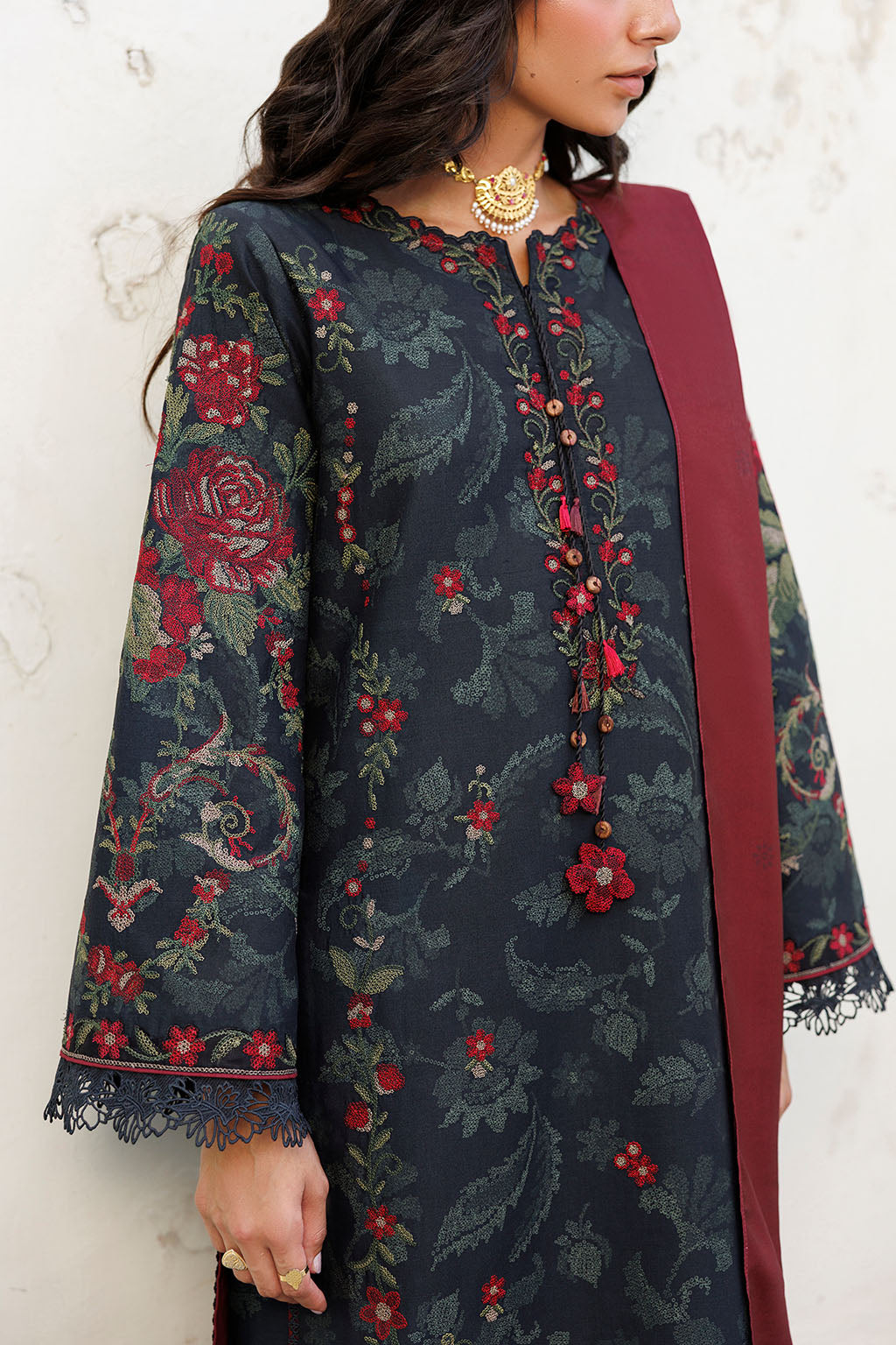 Iznik - Ipf-31  Embroidered Printed Viscose Linen