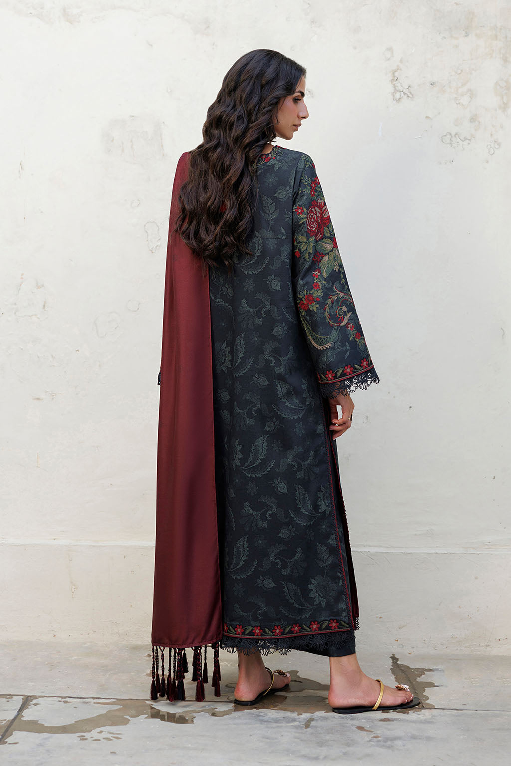 Iznik - Ipf-31  Embroidered Printed Viscose Linen