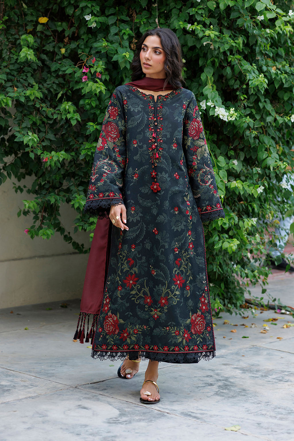 Iznik - Ipf-31  Embroidered Printed Viscose Linen
