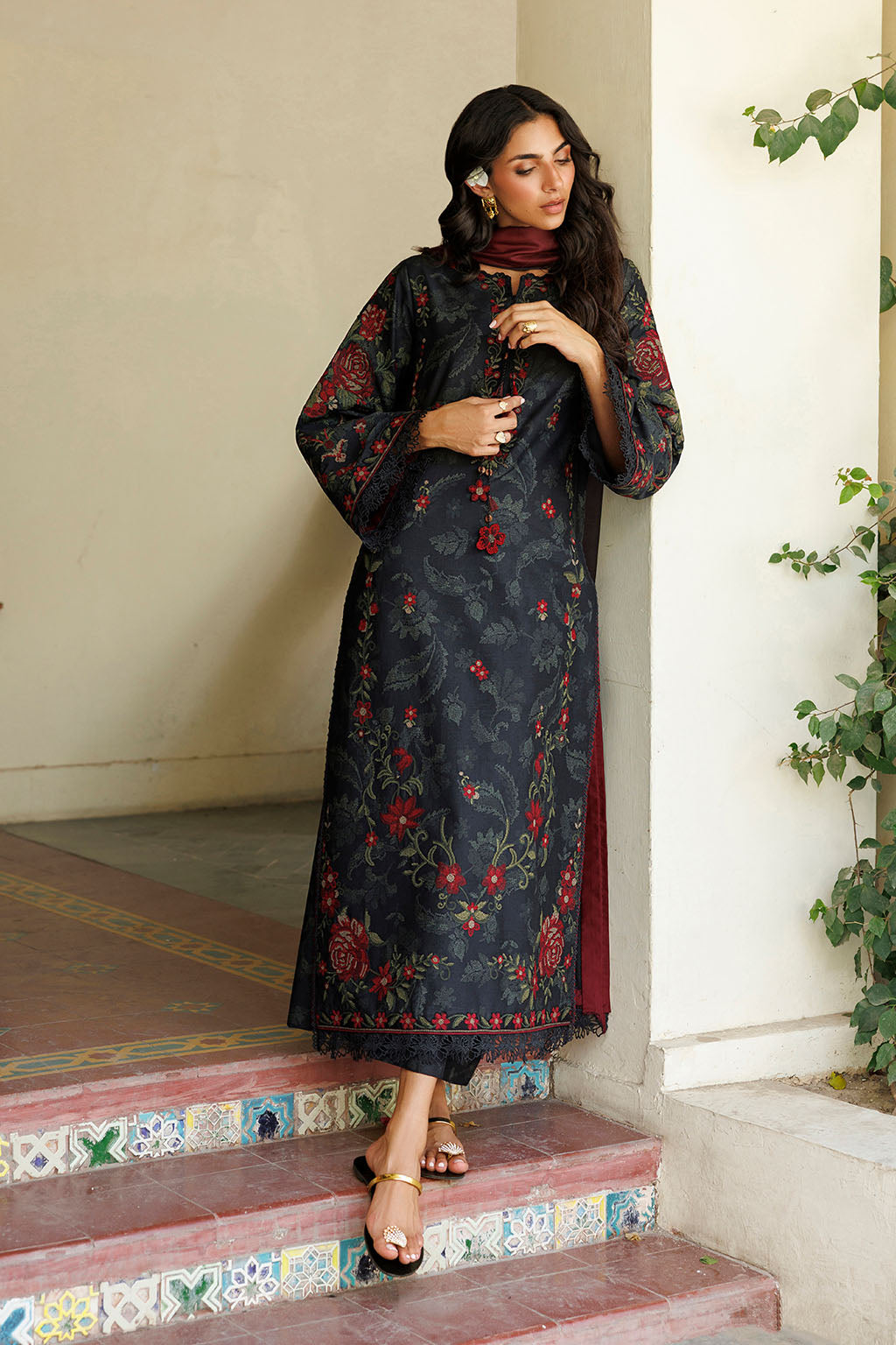 Iznik - Ipf-31  Embroidered Printed Viscose Linen
