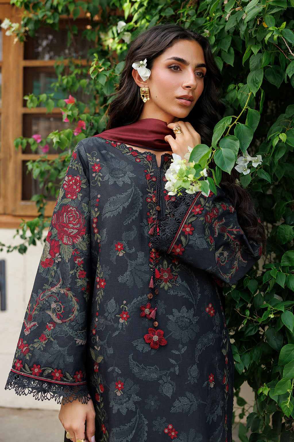 Iznik - Ipf-31  Embroidered Printed Viscose Linen
