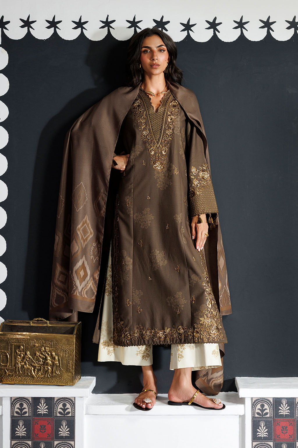Iznik - Ipf-25 Embroidered Printed Viscose Linen