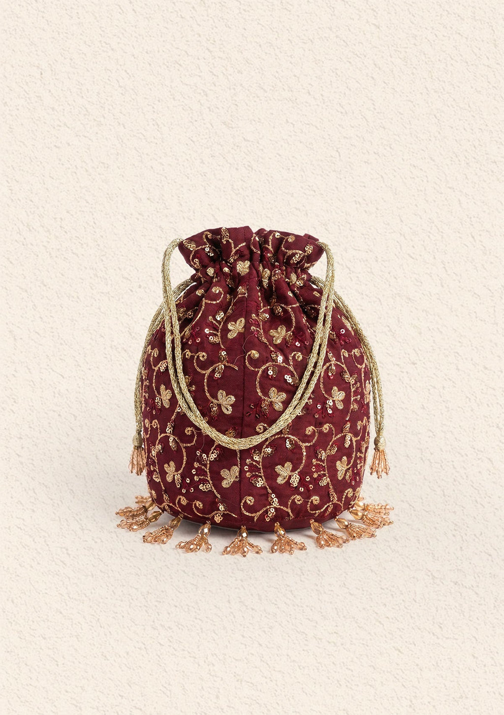 Aik Atelier - Potli - Maroon Silk Wda24