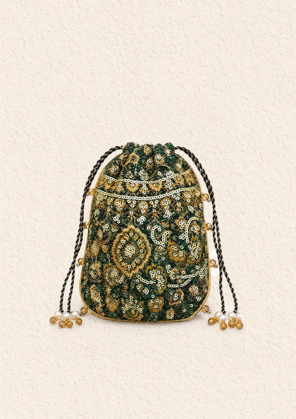 Aik Atelier - Potli - Bottle Green Jamawaar Wdb24
