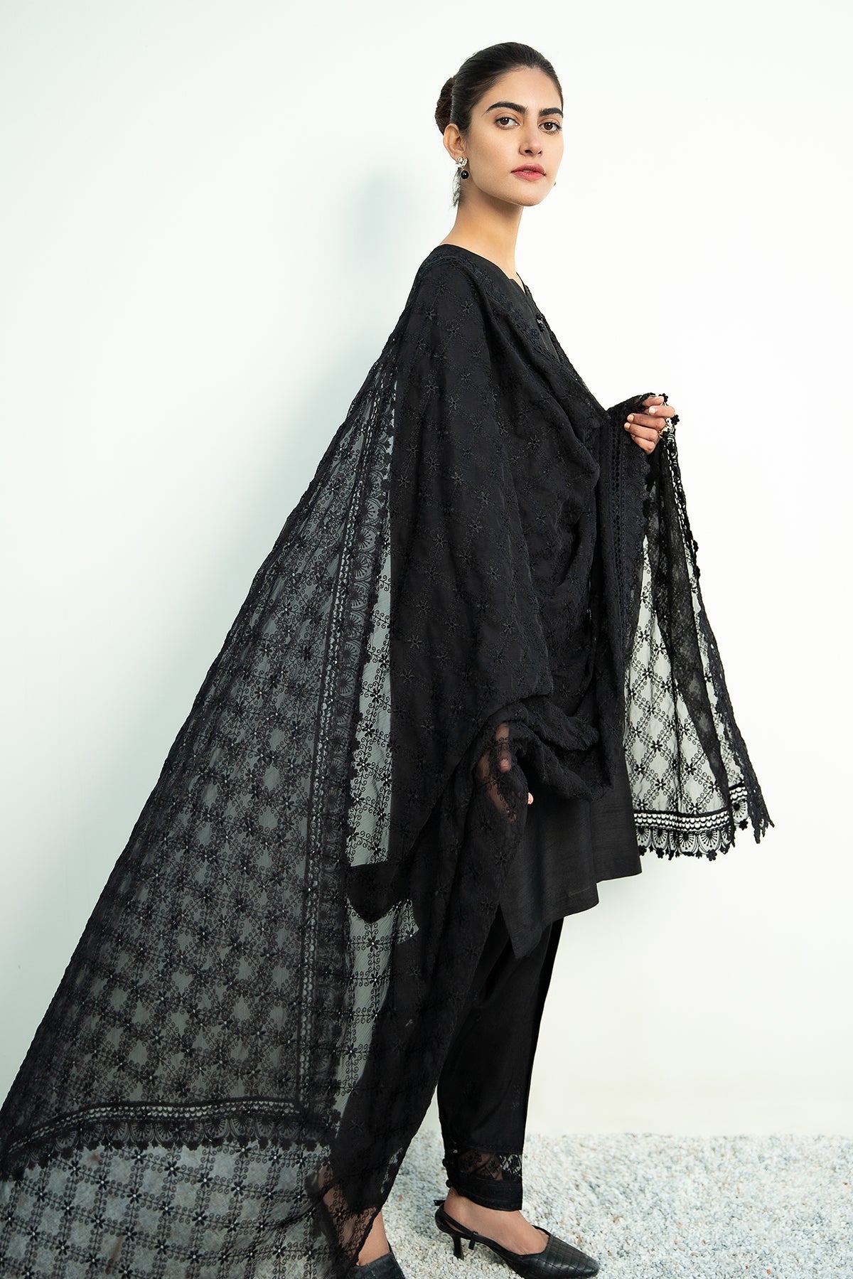 Baroque - Embroidered Chiffon Dupatta-01
