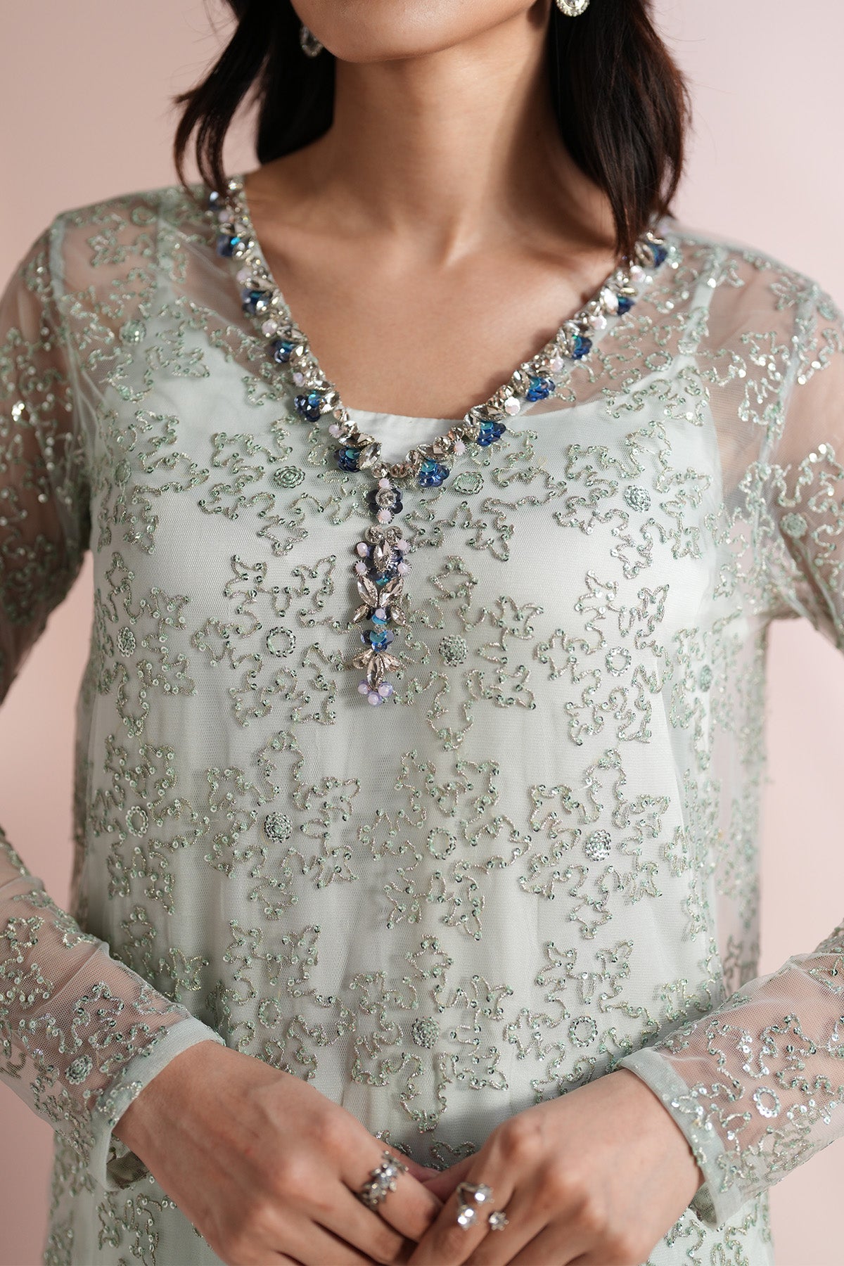 Alizeh - Ice Blue Dress 4 Piece - Rtw1033