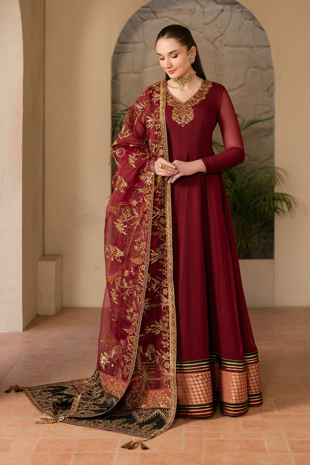 Alizeh - Maroon Dress 3 Piece - Rtw1024
