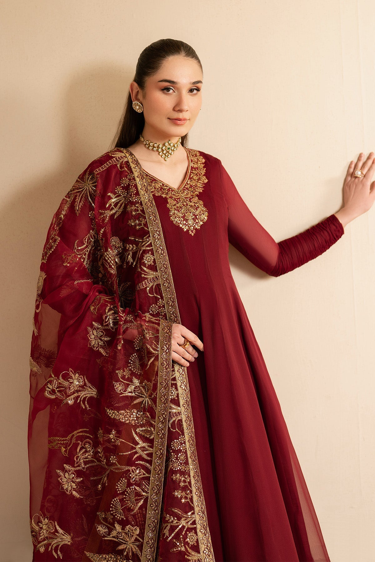Alizeh - Maroon Dress 3 Piece - Rtw1024