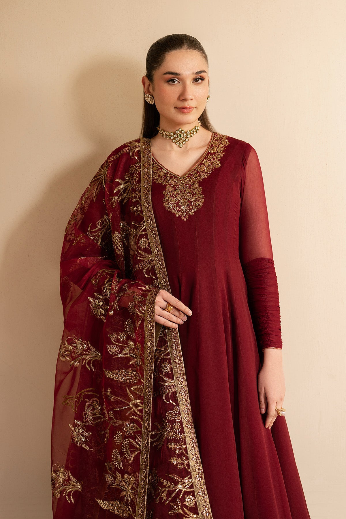 Alizeh - Maroon Dress 3 Piece - Rtw1024