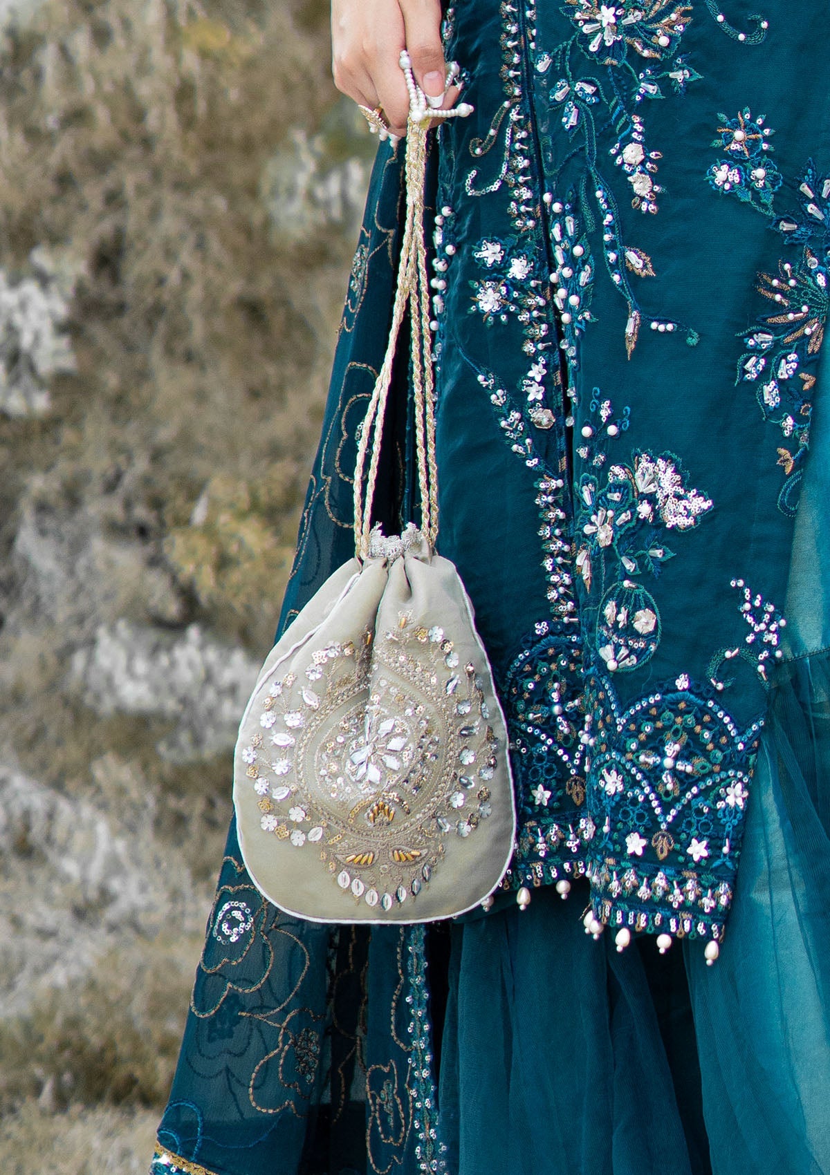 Aik Atelier - Potli - Grey Silk Wdb23