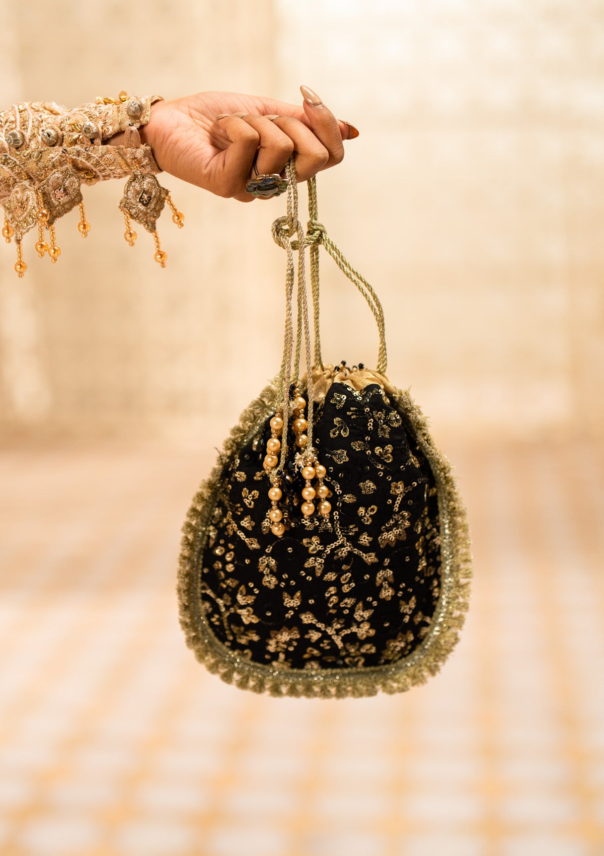 Aik Atelier - Potli - Black Silk Wda24