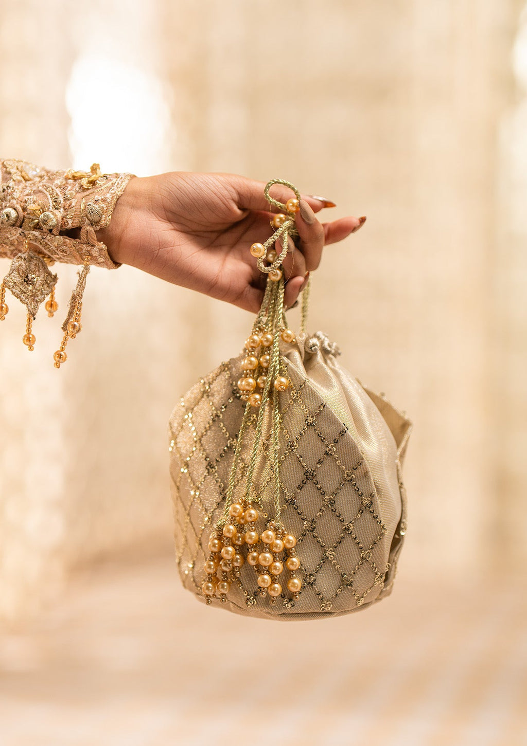 Aik Atelier - Potli - Light Gold Tissue Wda24