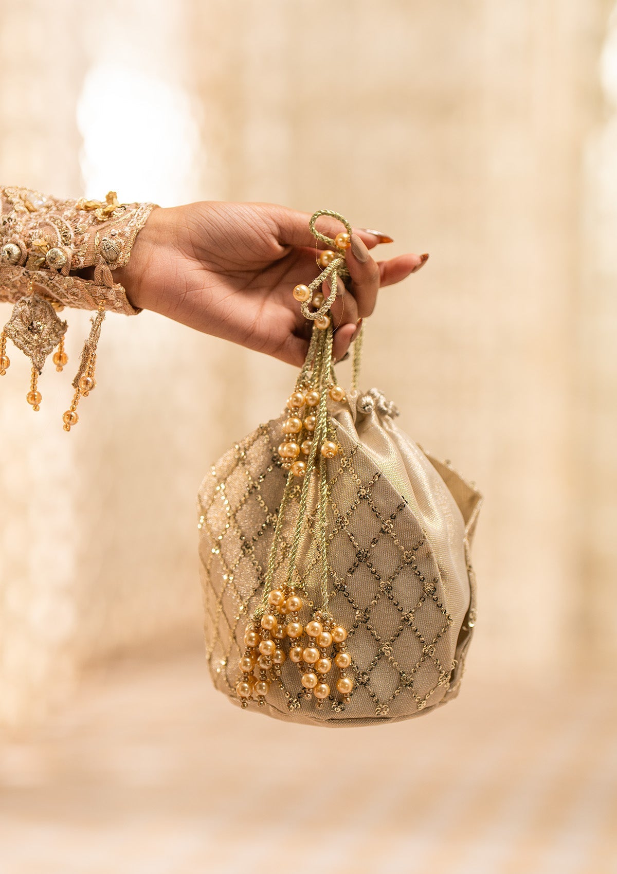Aik Atelier - Potli - Light Gold Tissue Wda24