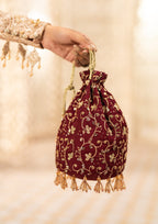 Aik Atelier - Potli - Maroon Silk Wda24