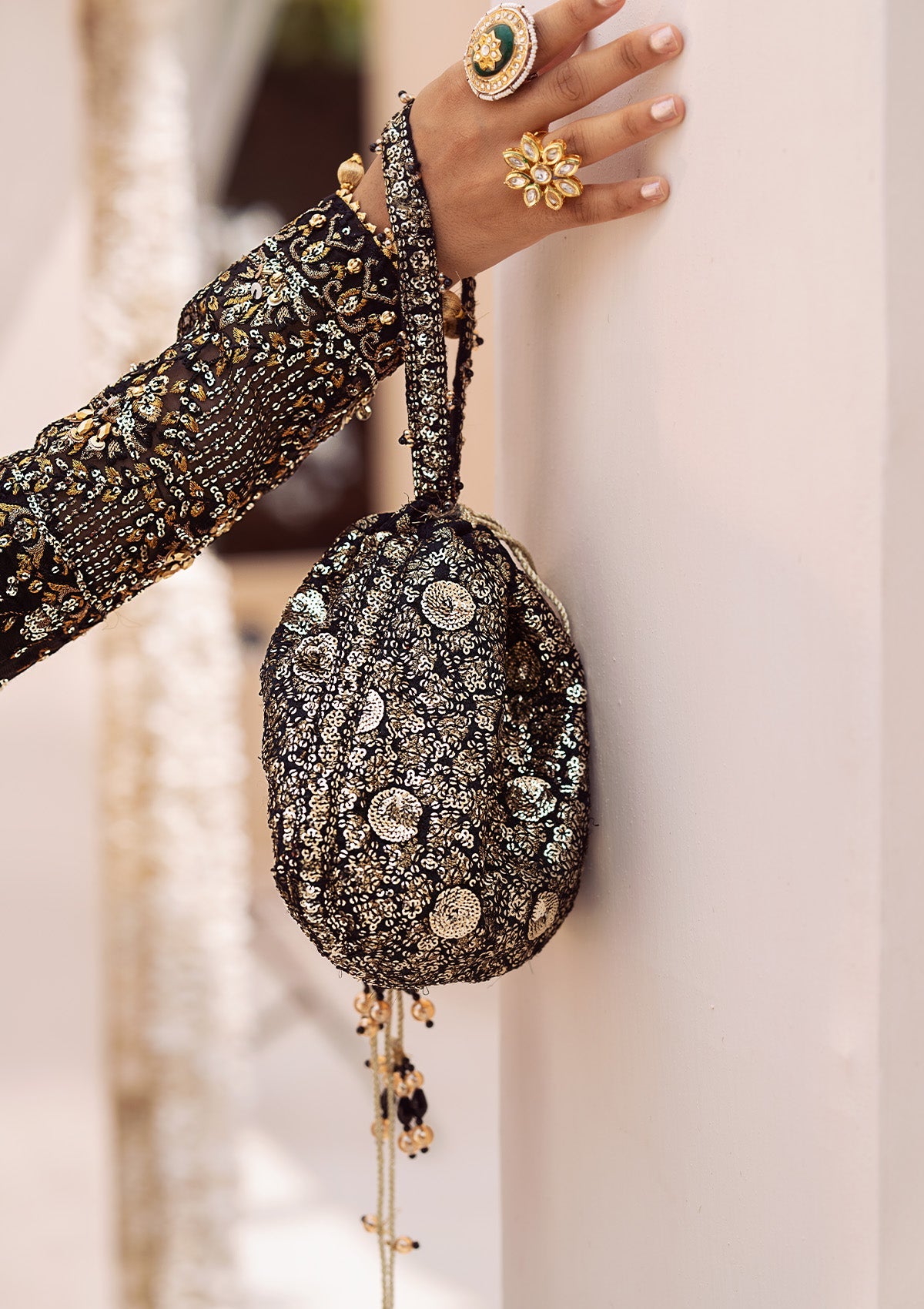 Aik Atelier - Potli - Black Jamawaar Wdb24