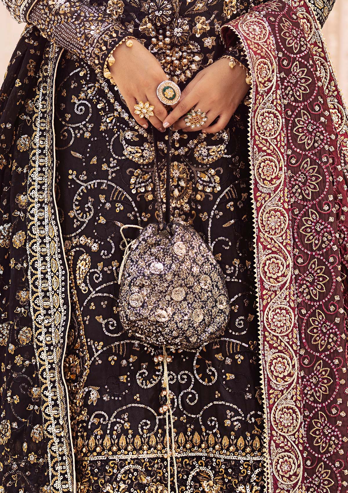 Aik Atelier - Potli - Black Jamawaar Wdb24