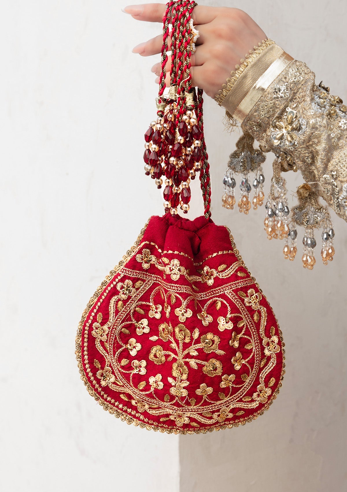 Aik Atelier - Potli - Red Silk Wdb25