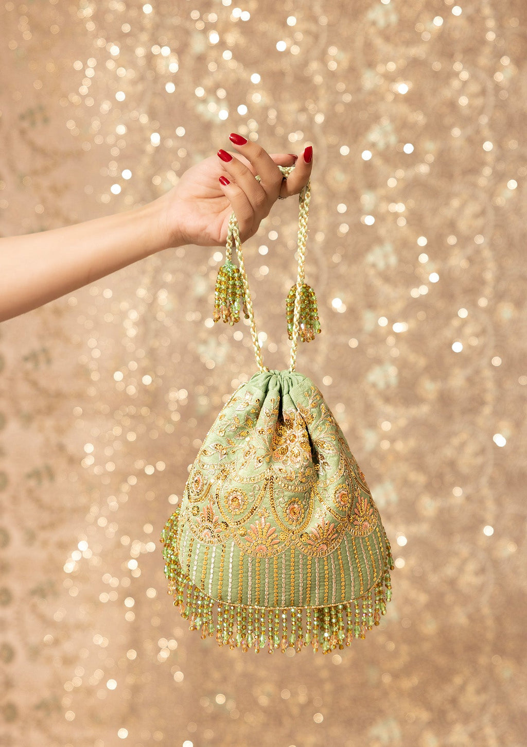 Aik Atelier - Potli - Pistachio Green Silk Wda26