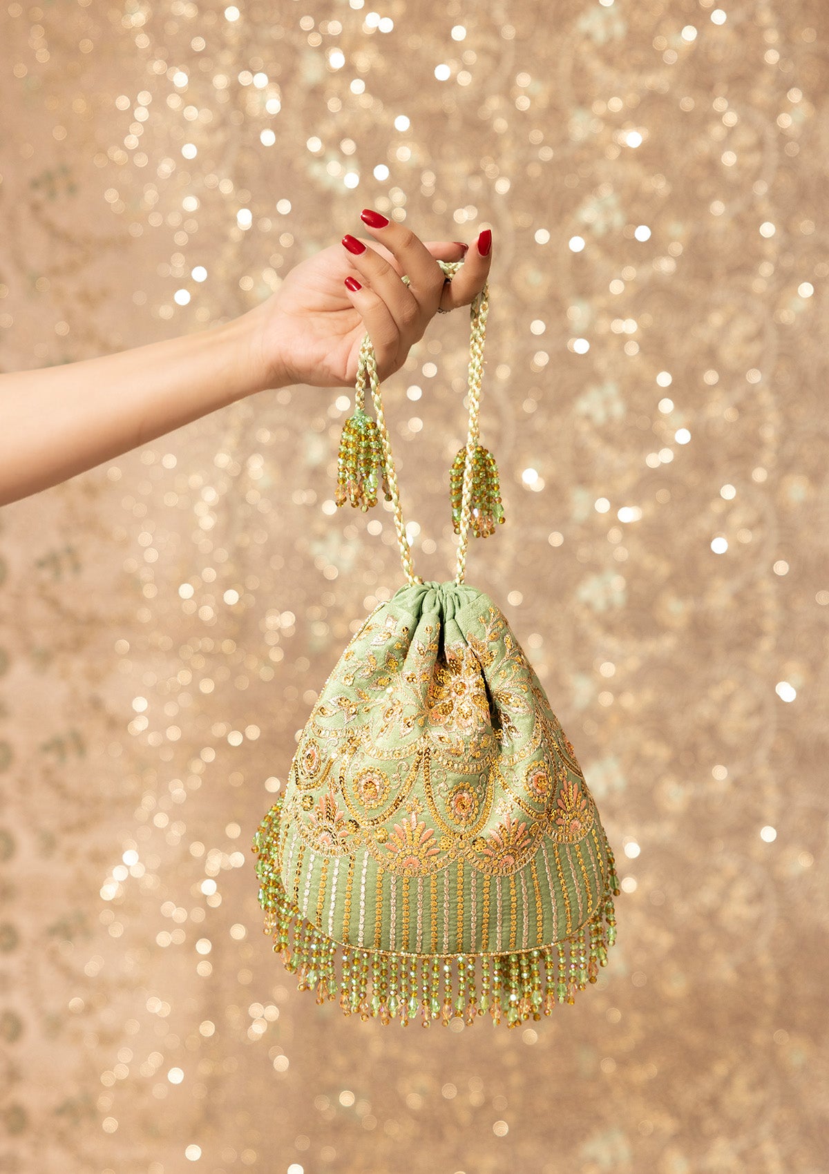 Aik Atelier - Potli - Pistachio Green Silk Wda26
